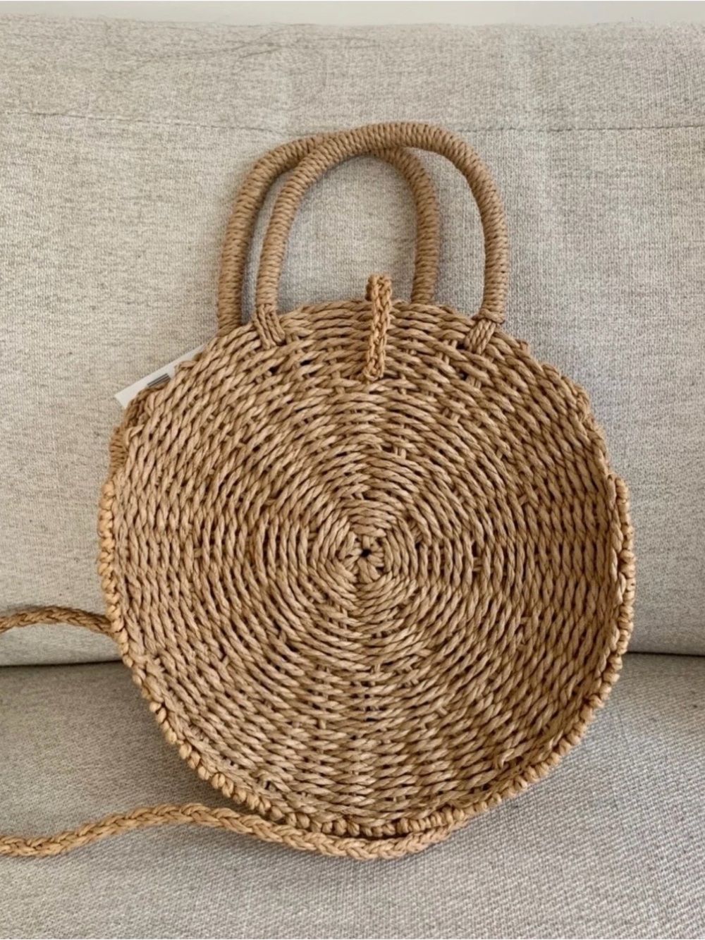 Barneys New York Round Woven Straw Shoulder Bag in Natural Tan - Picture 6 of 6